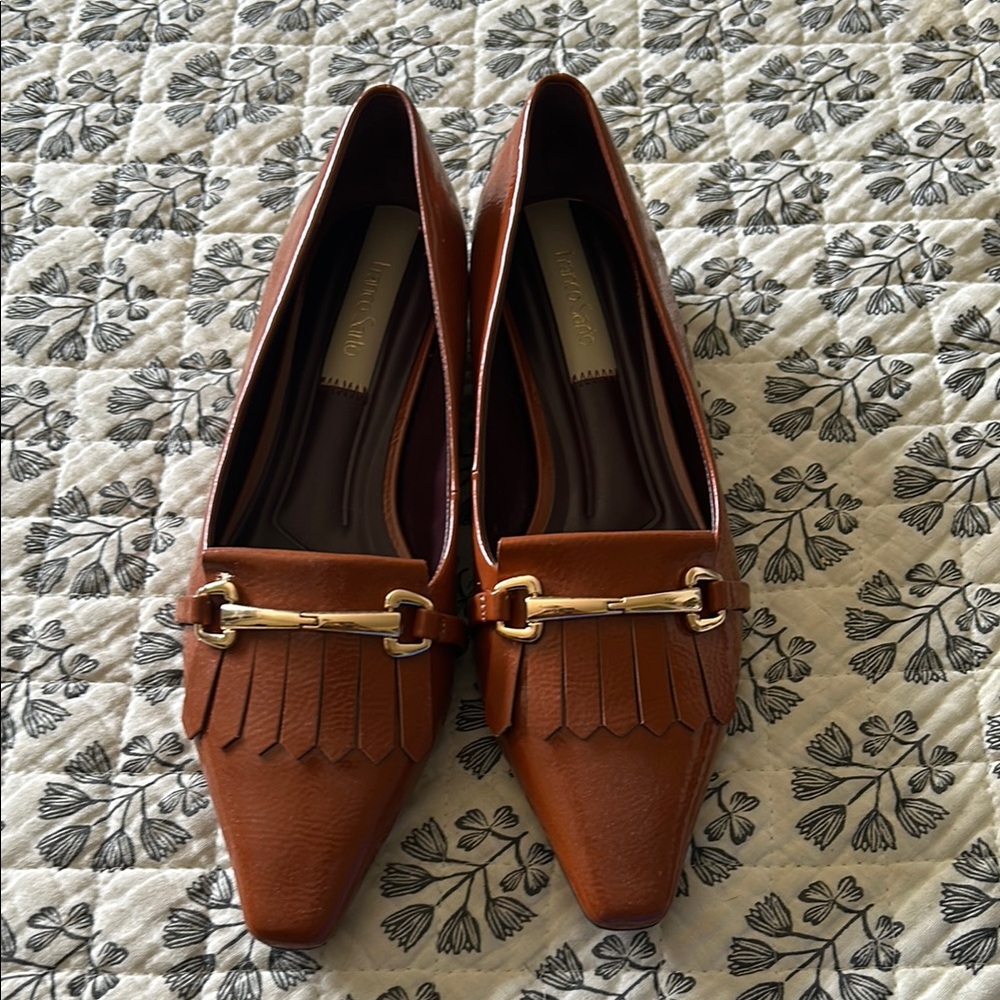 Brown Leather Loafers with Gold Accent